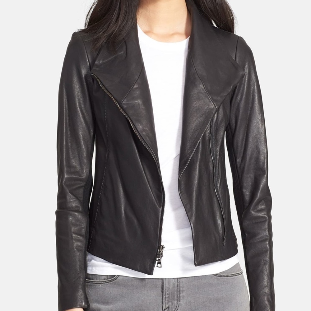 Vince Black Leather Scuba Jacket